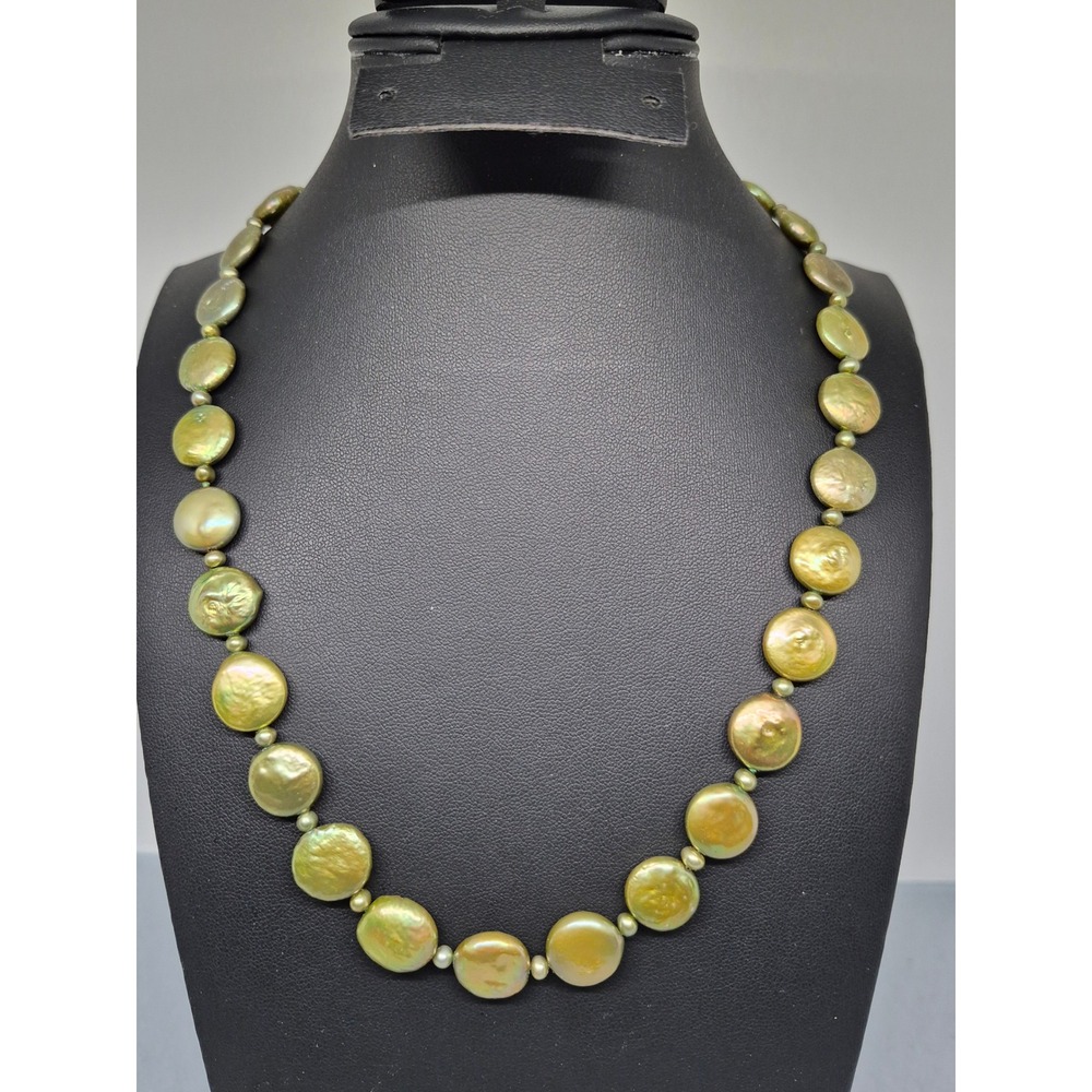 Designs by Veronica Necklace Olivine Chocolate Coinā Pearl Sterling Silver